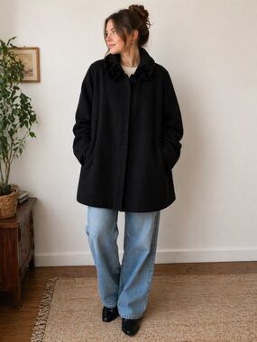 L.L.Bean Black Wool Coat Oversized Fit Warm Classic Minimalist Size XL